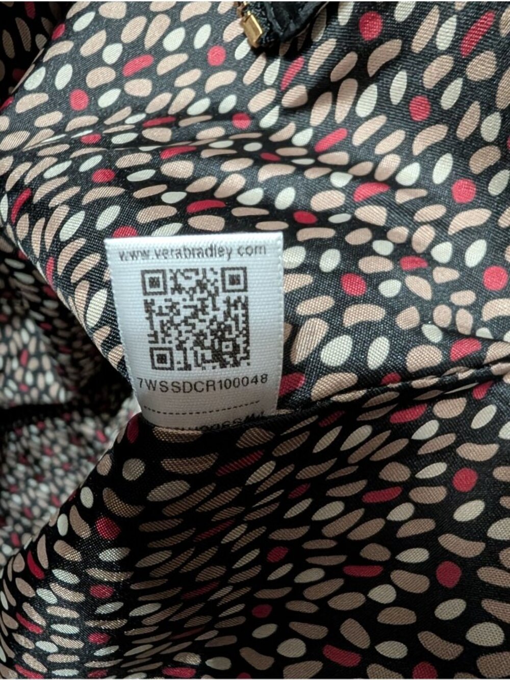 Vera Bradley Black Nylon Quilted Tote Bag With Printed Interior & Double Strap H - Picture 6 of 6